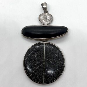 Silpada 925 Sterling Silver Black Ebony Wood Soursop Leaf Resin Pendant | 3.1” L